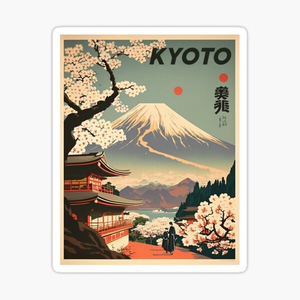 Vintage Fashion Kyoto - Pegatina de Arte Vintage de Viajes