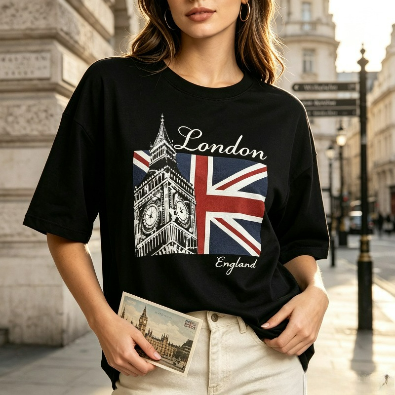 Vintage Fashion London - Camiseta con Estampado Frontal del Big