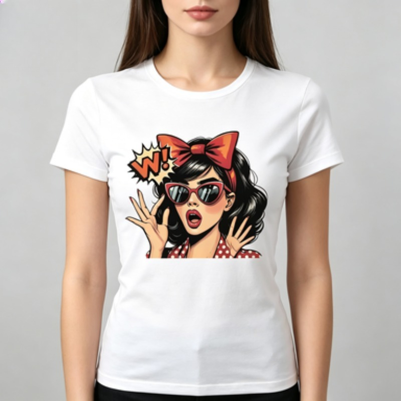 Vintage Fashion Pop Up - Camiseta ajustada de algodón para mujer,